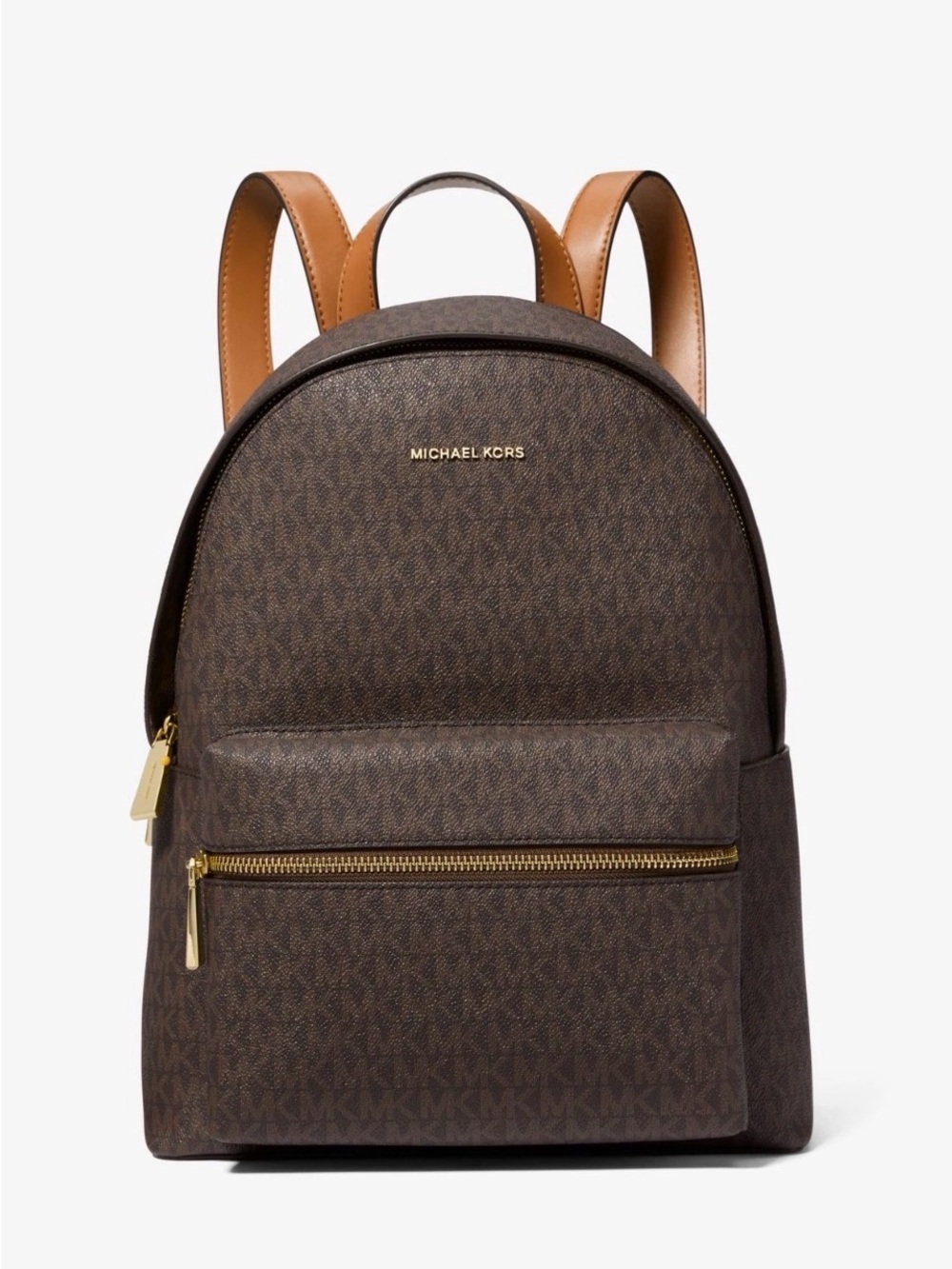 Michael Kors Sally Brown Monogram Backpack with Tan Straps